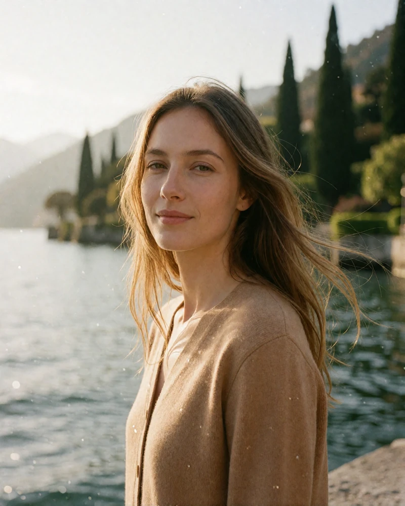 Verified Italian member from Lake Como with light-brown hair on a lakeside promenade