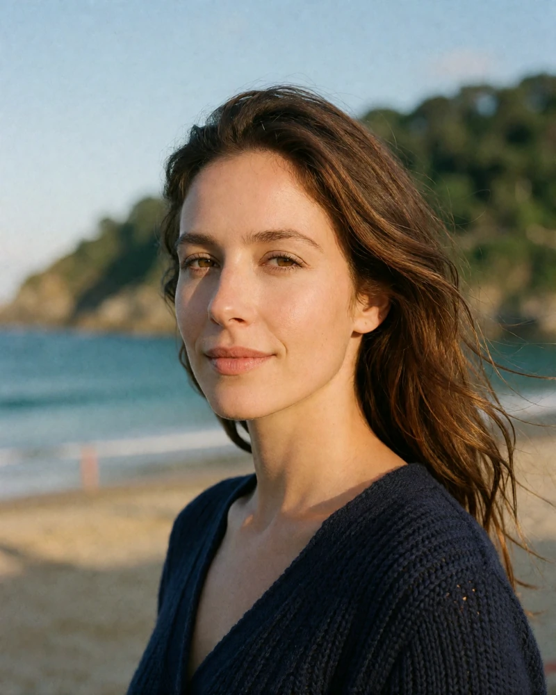 Verified Spanish member from San Sebastian with chestnut hair on a promenade overlooking a crescent bay