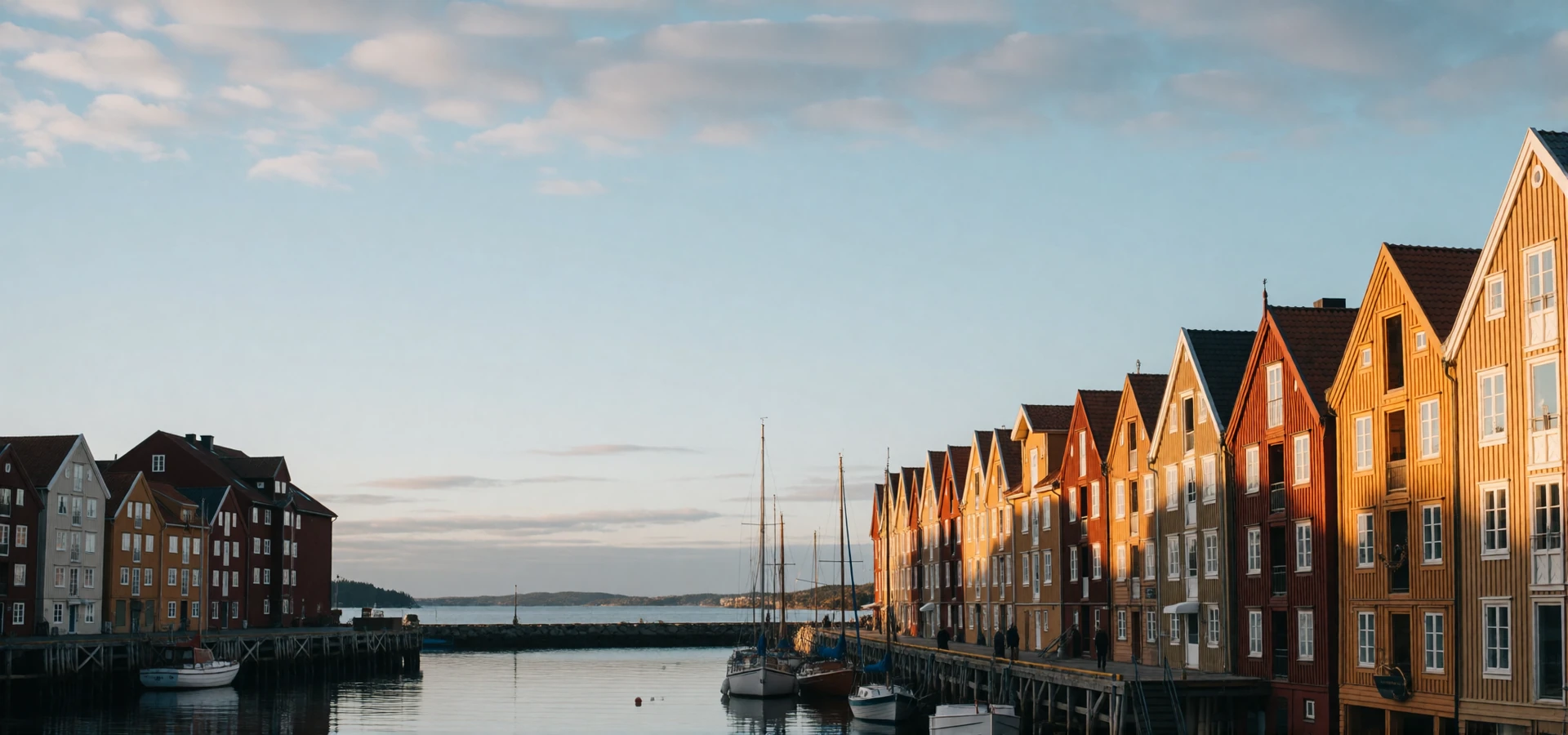 Historic harbour architecture representing coastal Nordic dating culture