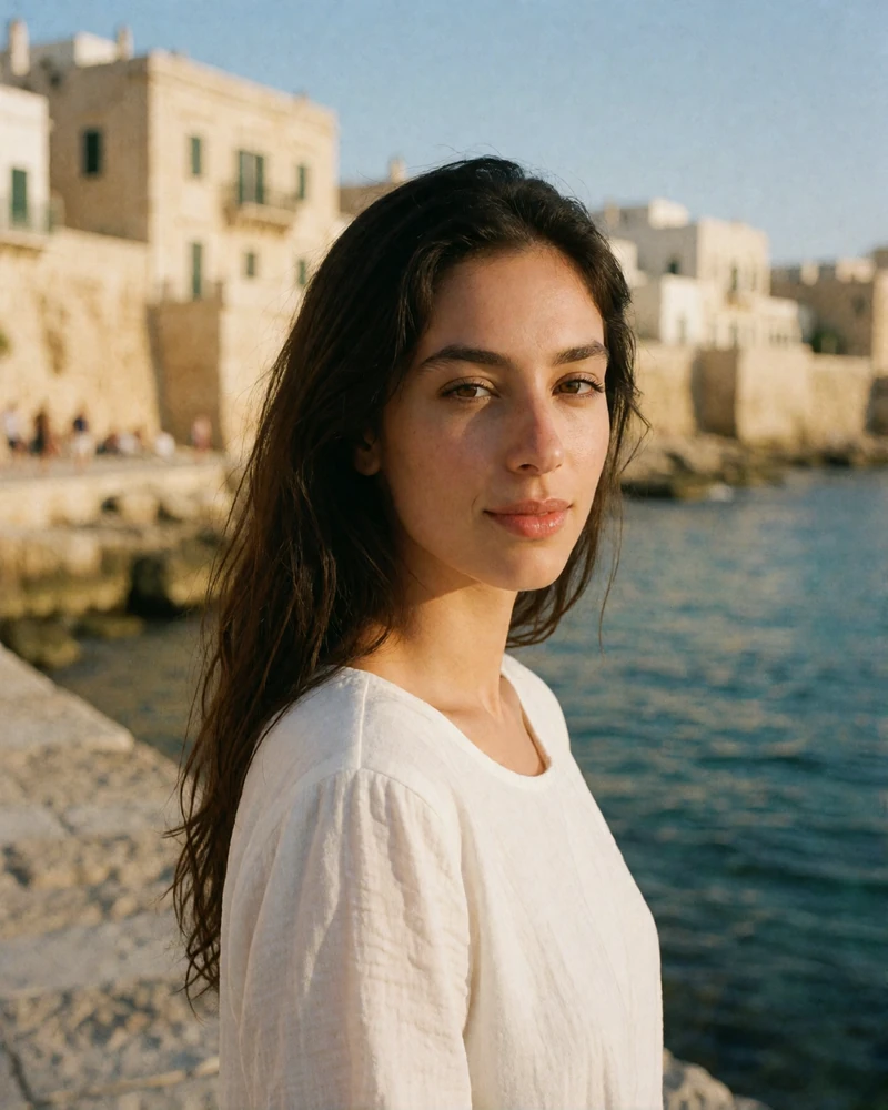 Verified Maltese member with long dark hair in a white top on the Sliema seafront promenade