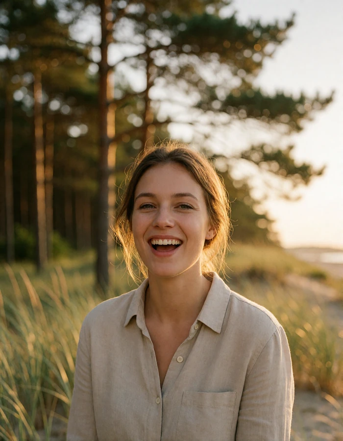 Verified Latvian member with light brown hair among pine trees near the Jurmala coastline